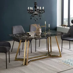 Wohnen Designer Tisch mit Glasplatte in Marmor Optik - Mooney