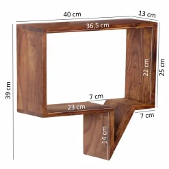 Wohnen Designer Wandregal Set Hoslo aus Massivholz Sheesham (zweiteilig)
