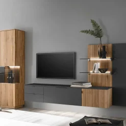 Wohnen Designer Wohnwand Möbel mit LED - Cruzca (dreiteilig)