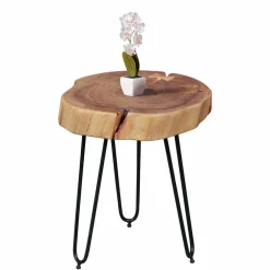 Wohnen Designertisch Lariona mit Baumscheibe und Metall-Gestell