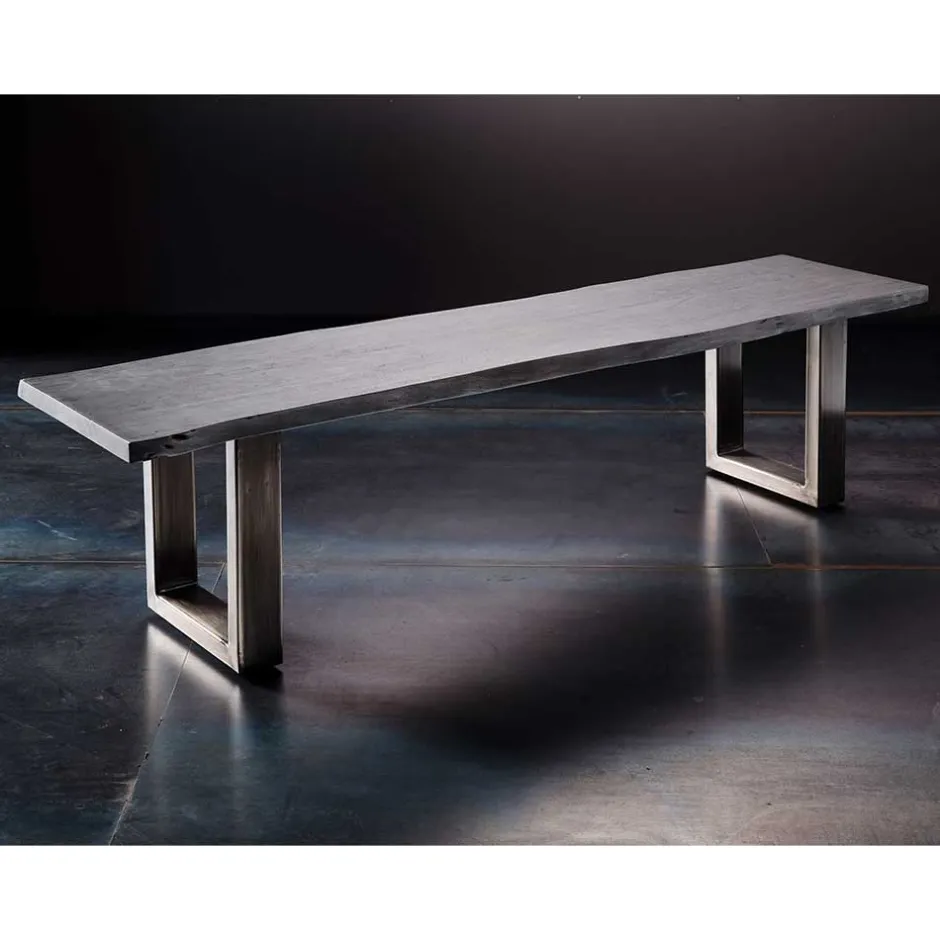 Design-Küchenbank mit Baumkanten Akazie Grau - Salmasion^Wohnen Online