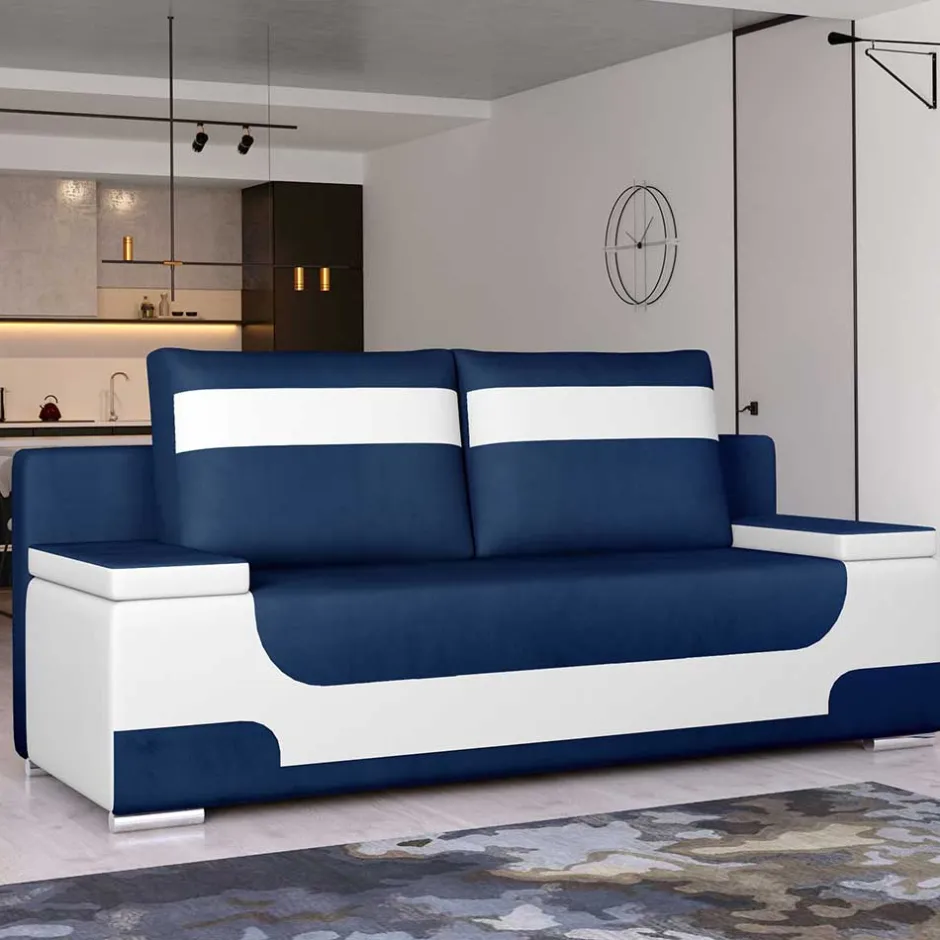 Wohnen Design-Schlafcouch in Dunkelblau und Weiß - Sella
