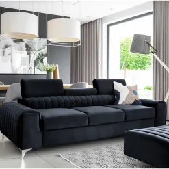 Wohnen Design-Schlafsofa in Blauschwarz Samt - Harvests