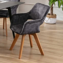 Wohnen Design-Tischsessel in Anthrazit Samt - Tiamo (2er Set)