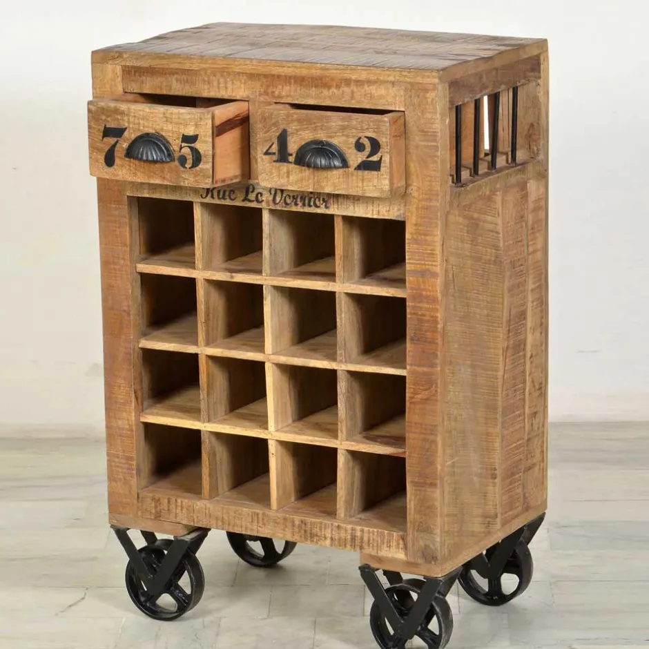 Wohnen Design-Weinregal Indri aus Mangoholz