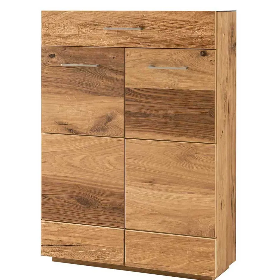 Wohnen Dielen Set mit Balkeneiche Furnier & Spiegel Macusos & Glas Anthrazit (vierteilig)