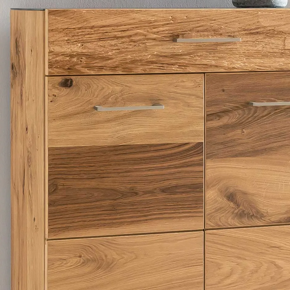 Wohnen Dielen Set mit Balkeneiche Furnier & Spiegel Macusos & Glas Anthrazit (vierteilig)