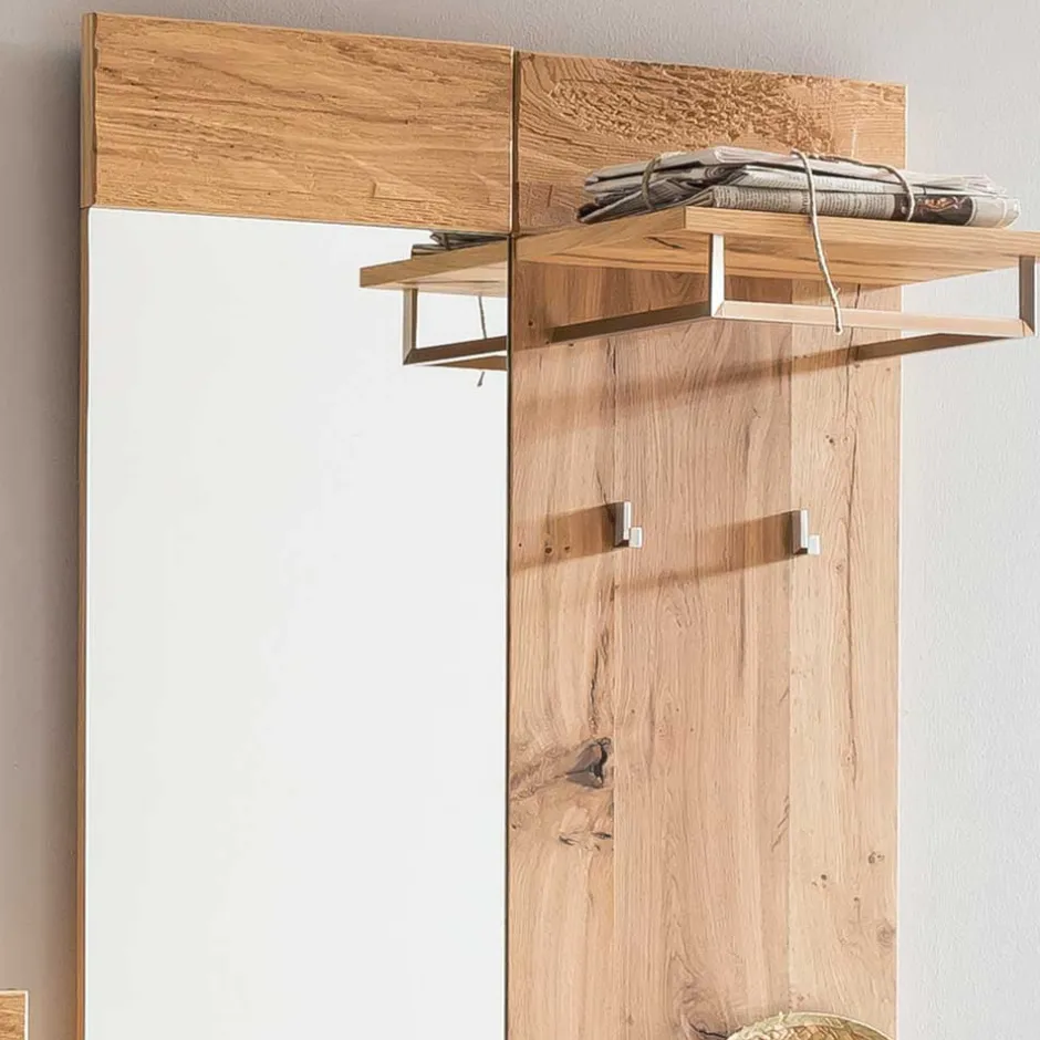 Wohnen Dielen Set mit Balkeneiche Furnier & Spiegel Macusos & Glas Anthrazit (vierteilig)