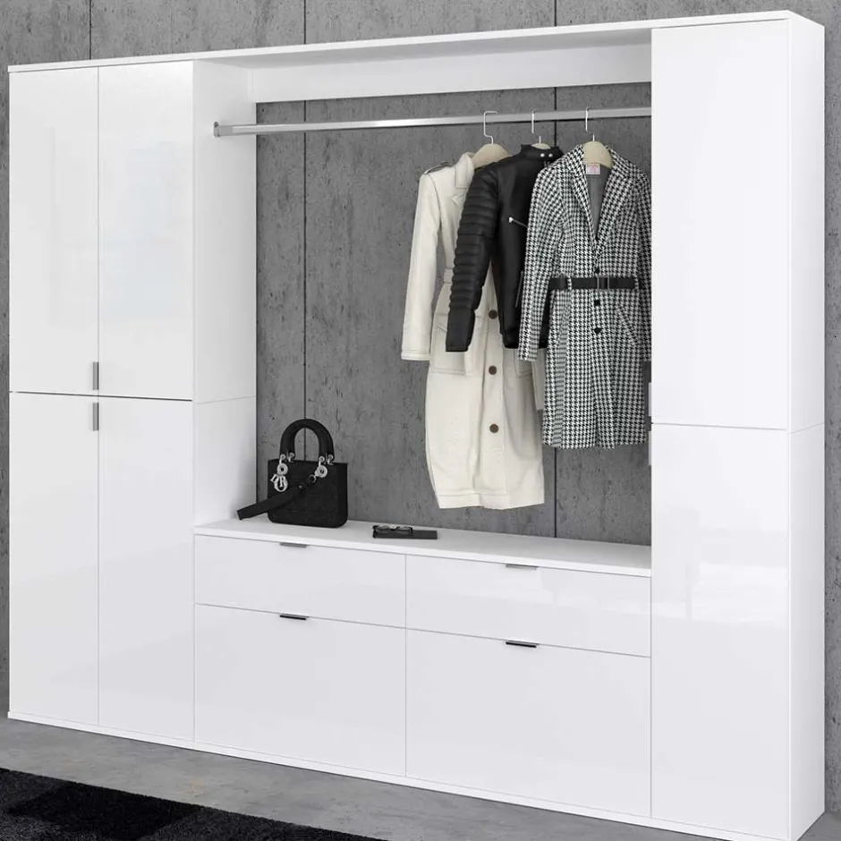 Wohnen Dielenmöbel Kombi Block in Weiß HG - Ejulia (dreiteilig)