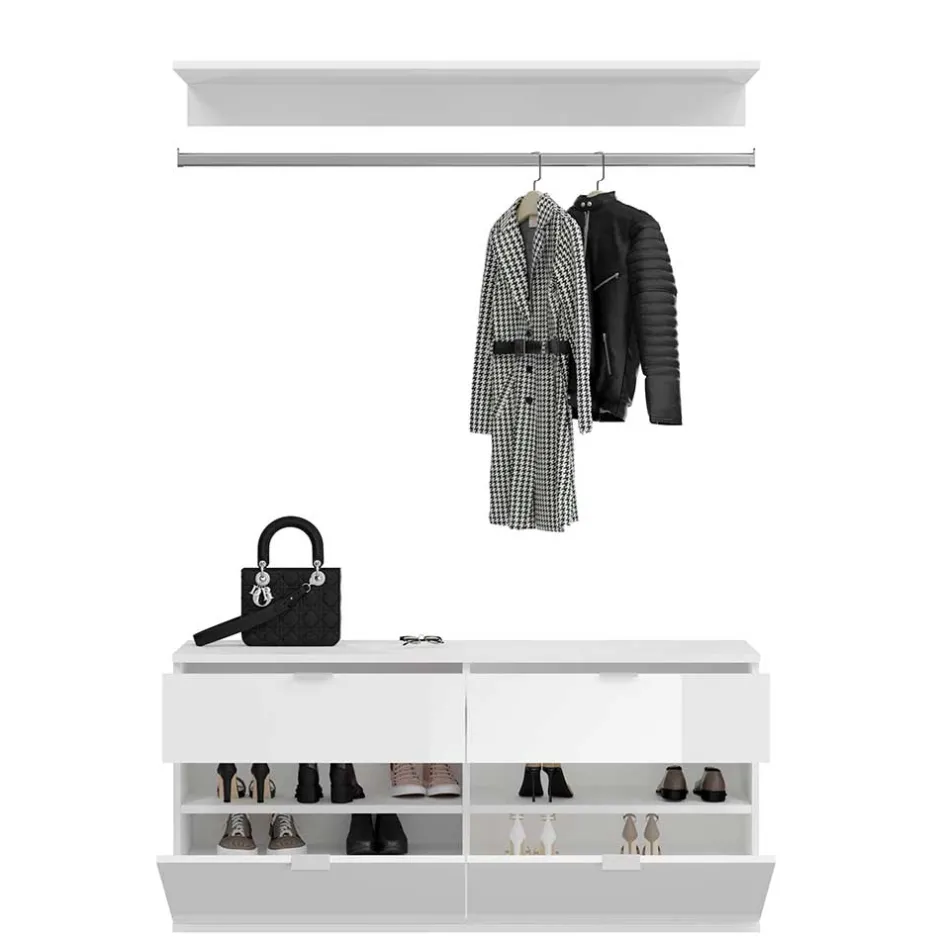 Wohnen Dielenmöbel Kombi Block in Weiß HG - Ejulia (dreiteilig)