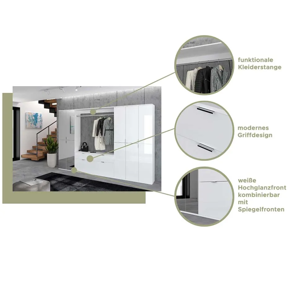 Wohnen Dielenmöbel Kombi Block in Weiß HG - Ejulia (dreiteilig)