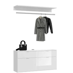 Wohnen Dielenmöbel Kombi Block in Weiß HG - Ejulia (dreiteilig)