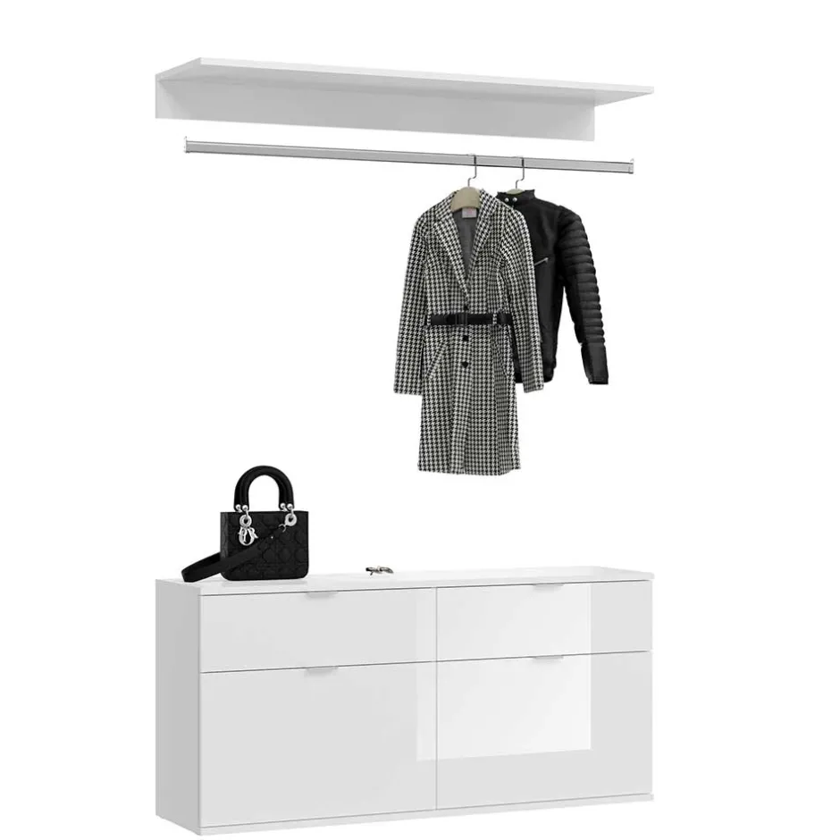 Wohnen Dielenmöbel Kombi Block in Weiß HG - Ejulia (dreiteilig)
