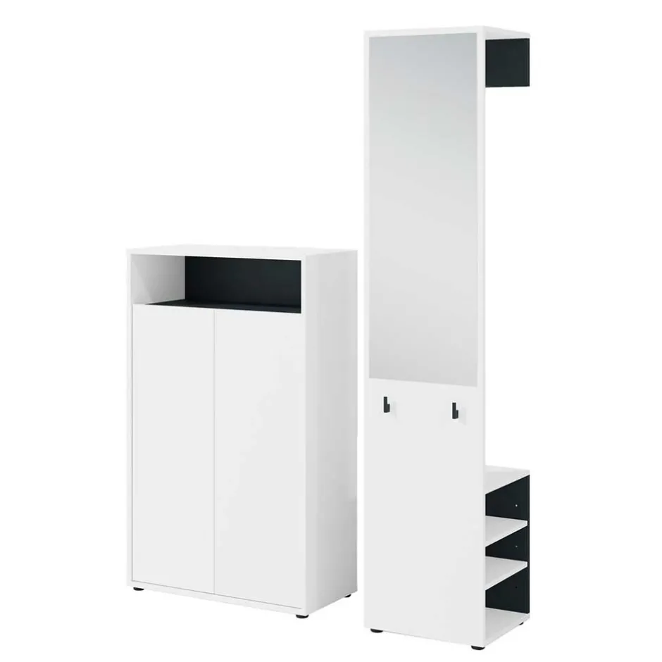 Wohnen Dielenmöbel Set in Weiß mit Schwarz - Carcoar (zweiteilig)