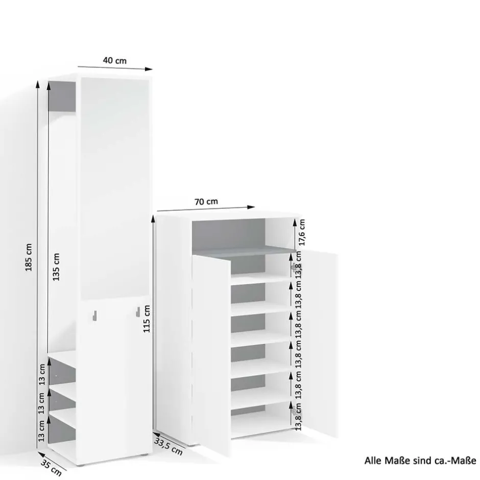 Wohnen Dielenmöbel Set in Weiß mit Schwarz - Carcoar (zweiteilig)