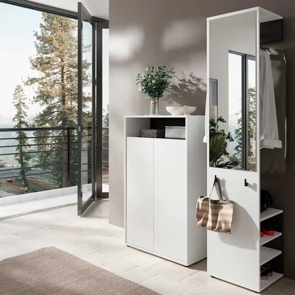 Wohnen Dielenmöbel Set in Weiß mit Schwarz - Carcoar (zweiteilig)