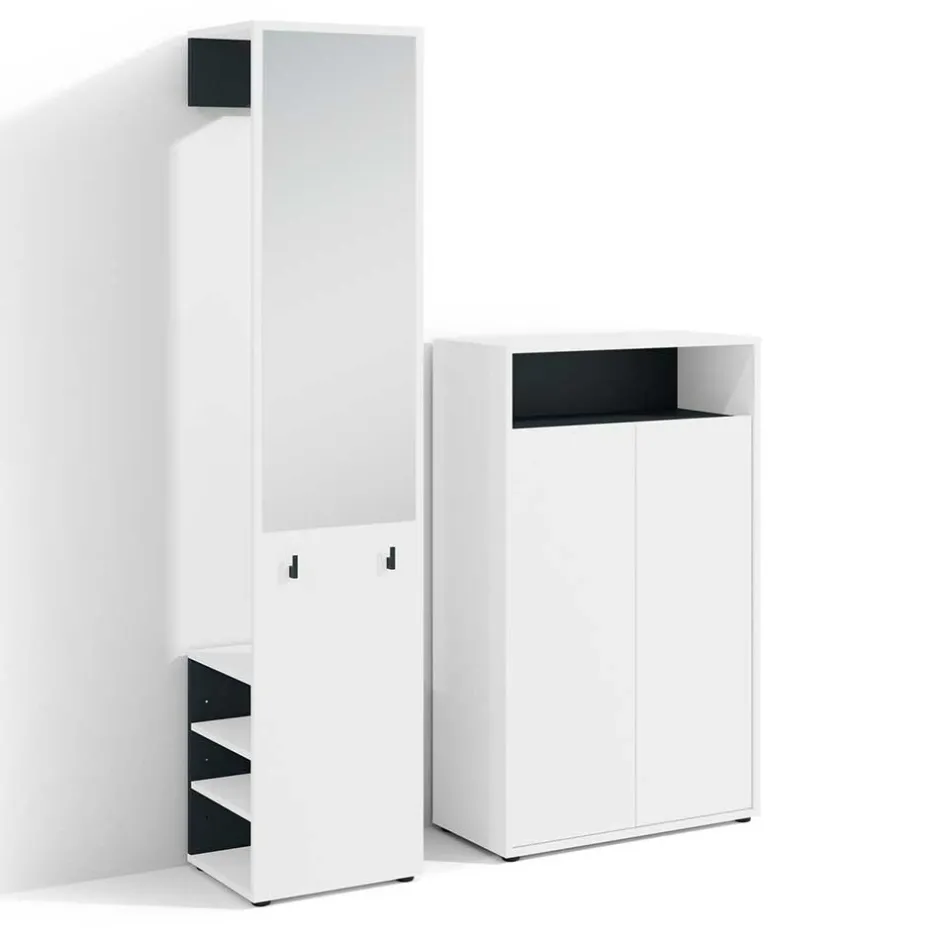 Wohnen Dielenmöbel Set in Weiß mit Schwarz - Carcoar (zweiteilig)