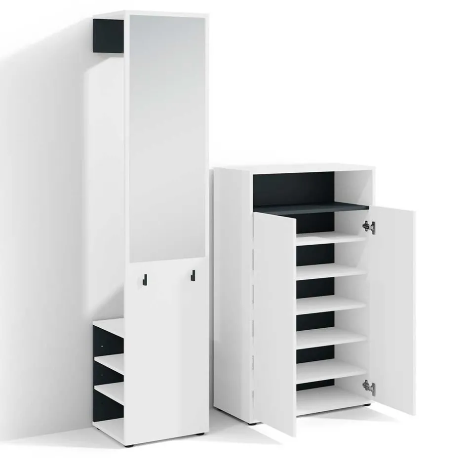 Wohnen Dielenmöbel Set in Weiß mit Schwarz - Carcoar (zweiteilig)