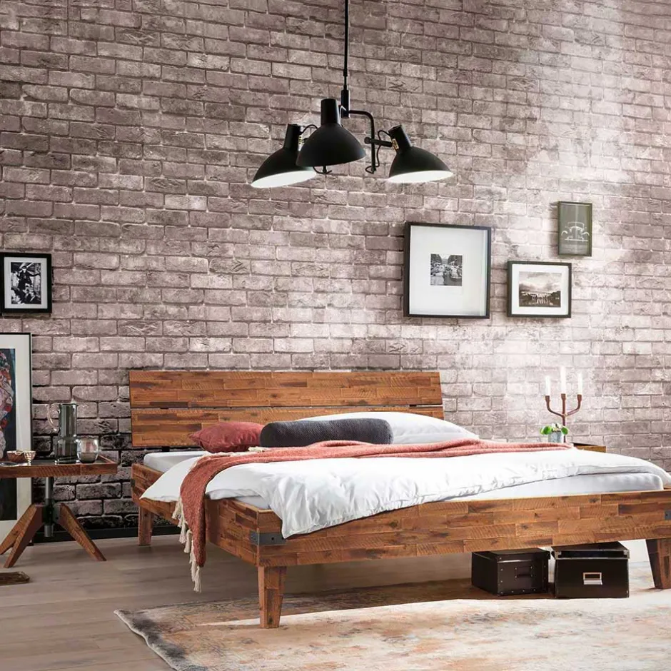 Doppelbett aus Akazie mit Antik Finish - Caleena^Wohnen Clearance