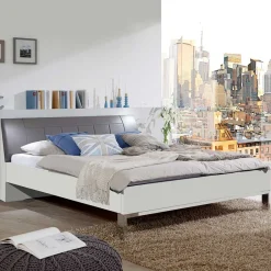 Wohnen Doppelbett Elburg mit Polsterkopfteil in Grau Braun