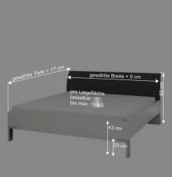 Wohnen Doppelbett Elburg mit Polsterkopfteil in Grau Braun