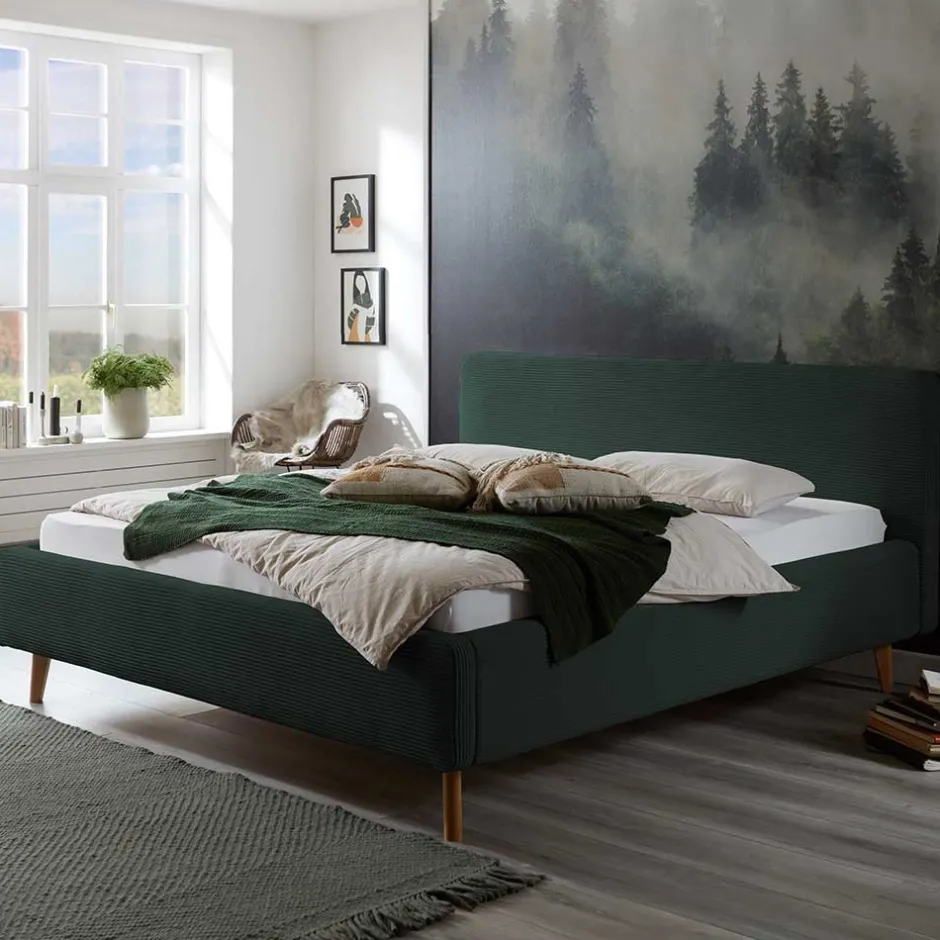 Wohnen Doppelbett in Dunkelgrün Cord - Topra