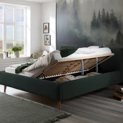 Wohnen Doppelbett in Dunkelgrün Cord - Topra