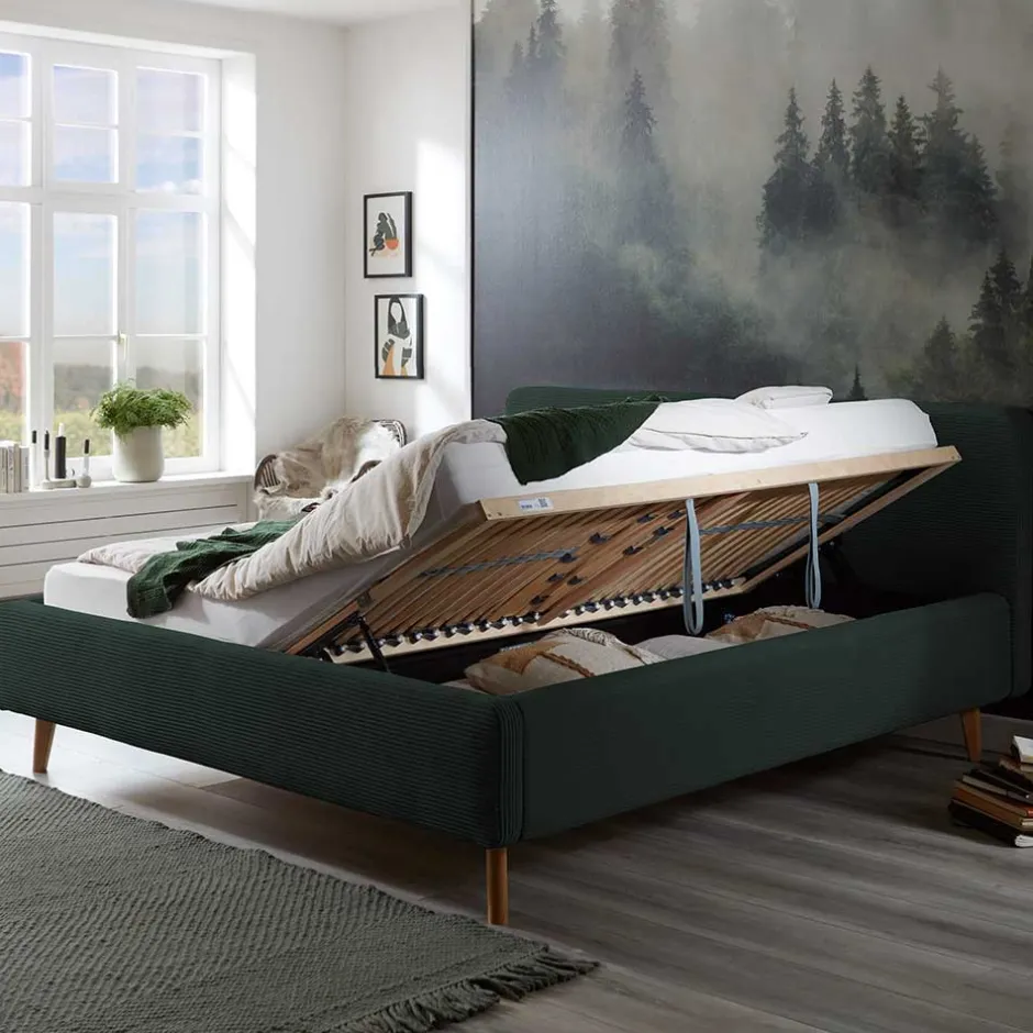 Wohnen Doppelbett in Dunkelgrün Cord - Topra