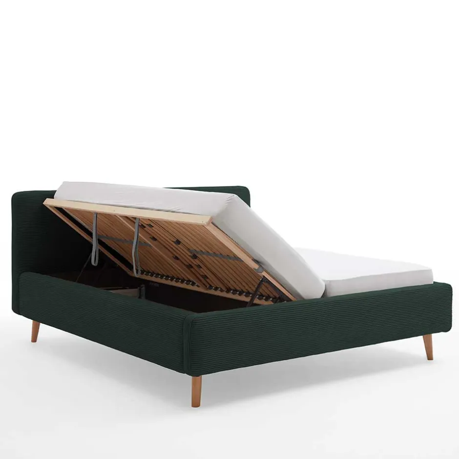 Wohnen Doppelbett in Dunkelgrün Cord - Topra