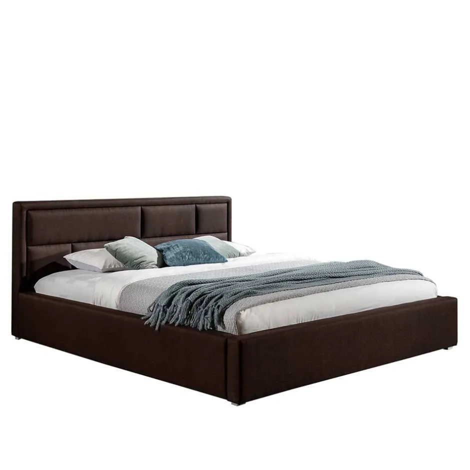 Wohnen Doppelbett mit braunem Webstoffbezug - Selami