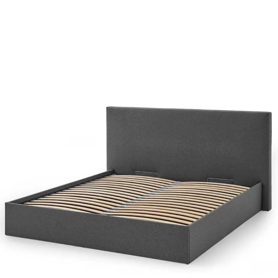 Wohnen Doppelbett mit Stauraum in Anthrazit Stoff - Clarford