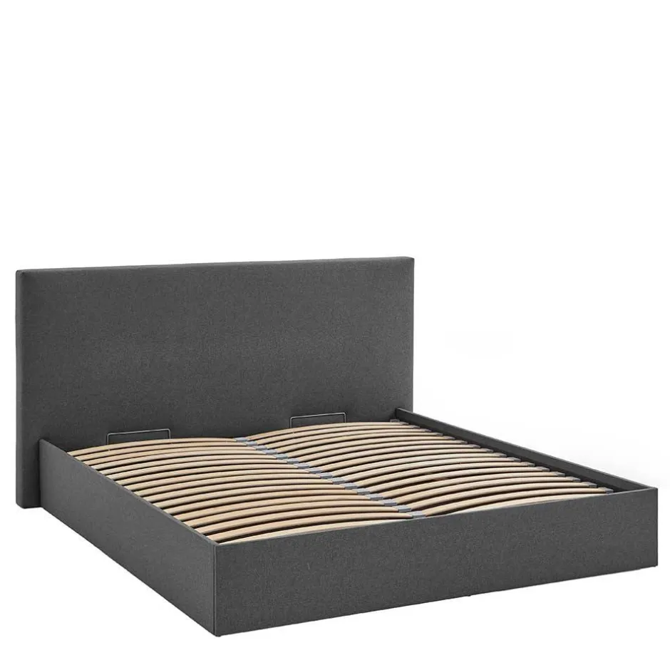 Wohnen Doppelbett mit Stauraum in Anthrazit Stoff - Clarford