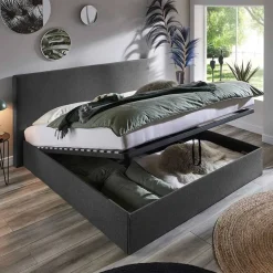 Wohnen Doppelbett mit Stauraum in Anthrazit Stoff - Clarford