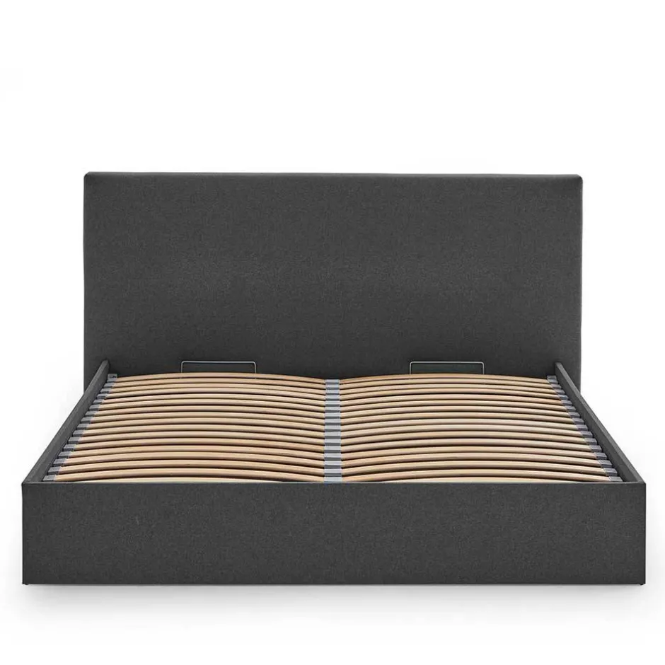 Wohnen Doppelbett mit Stauraum in Anthrazit Stoff - Clarford