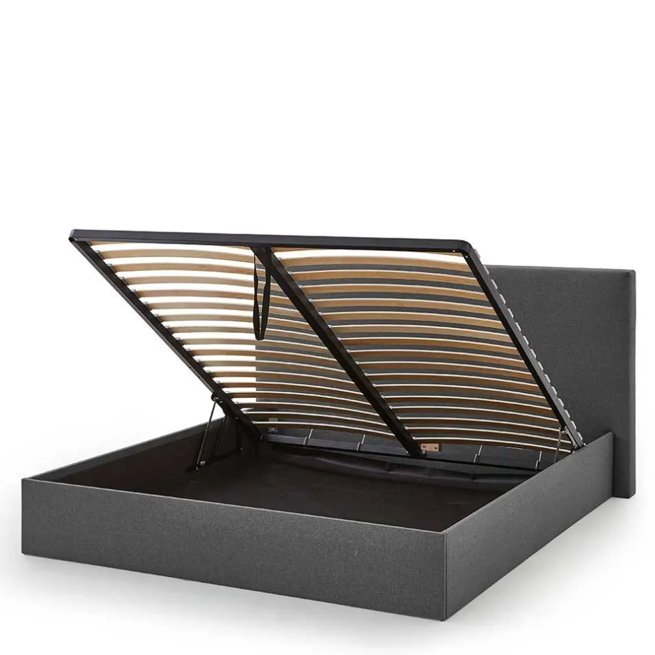 Wohnen Doppelbett mit Stauraum in Anthrazit Stoff - Clarford