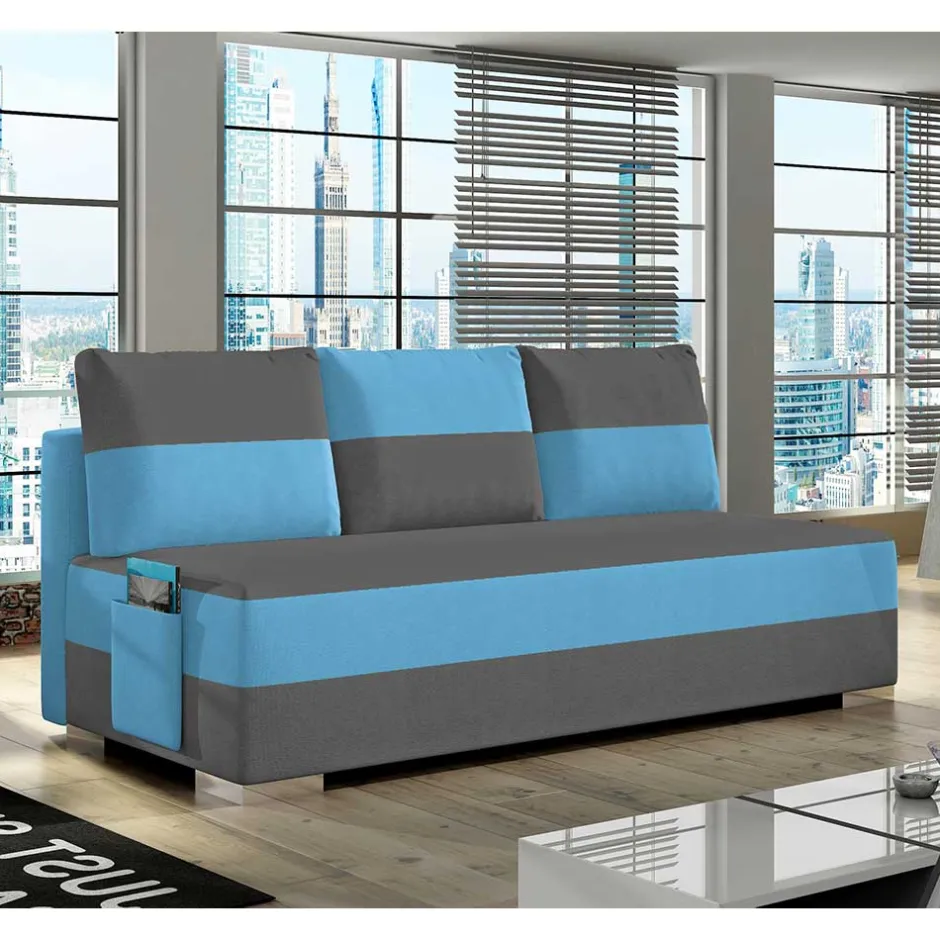 Doppelschlafsofa in Grau und Türkis Blau - Lician^Wohnen Best