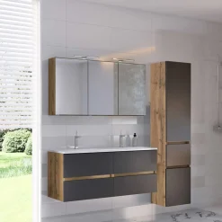 Wohnen Doppelter Waschtisch mit Spiegelschrank - Athrin (dreiteilig)