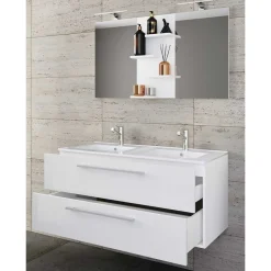 Doppel-Waschbecken Waschtisch in Weiß - Matsu (zweiteilig)^Wohnen Outlet