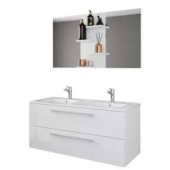 Doppel-Waschbecken Waschtisch in Weiß - Matsu (zweiteilig)^Wohnen Outlet