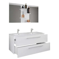 Doppel-Waschbecken Waschtisch in Weiß - Matsu (zweiteilig)^Wohnen Outlet