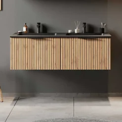 Wohnen Doppel-Waschkonsole mit schwarzen Becken - Crystoga