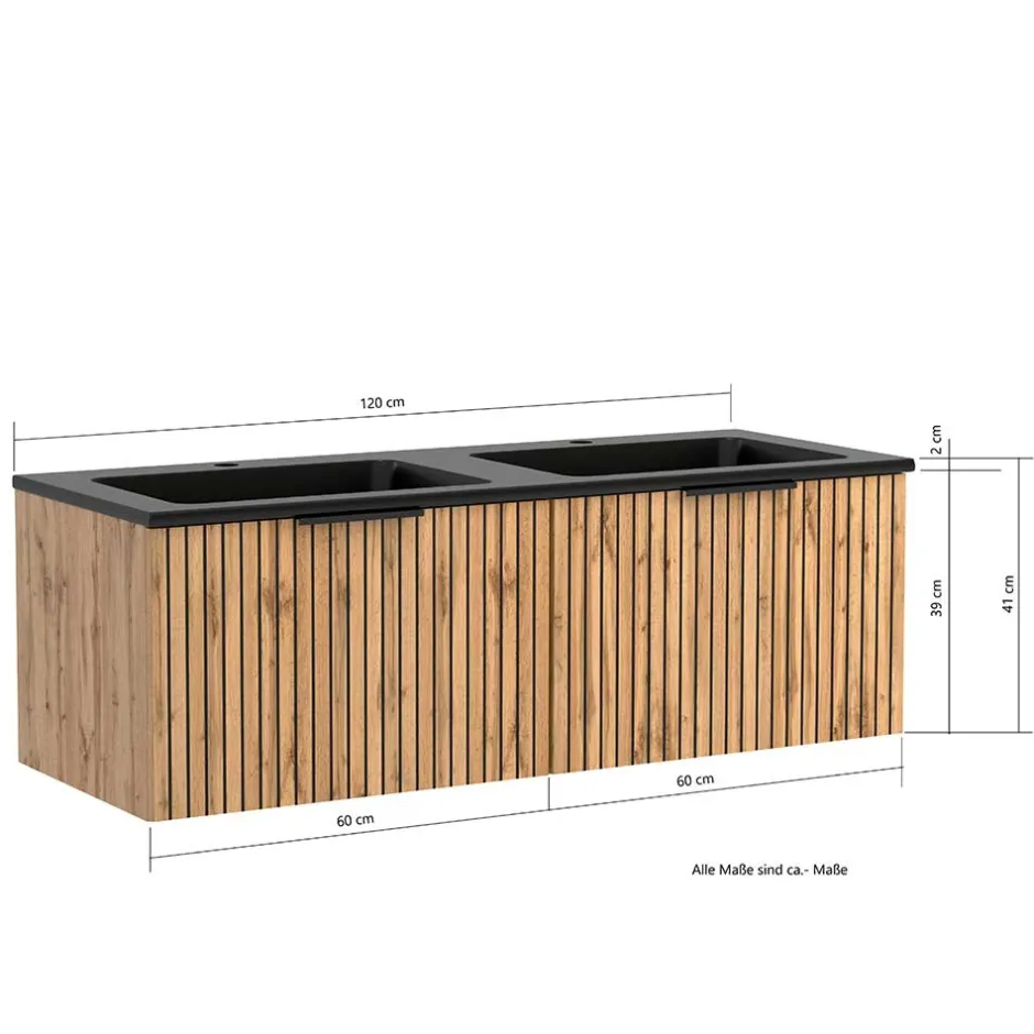 Wohnen Doppel-Waschkonsole mit schwarzen Becken - Crystoga
