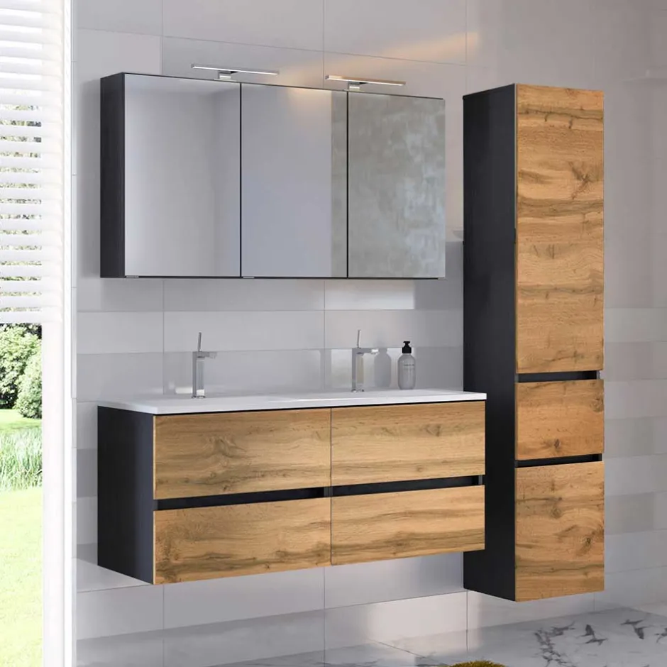 Wohnen Doppel-Waschplatz & Badezimmerschränke - Endely (dreiteilig)