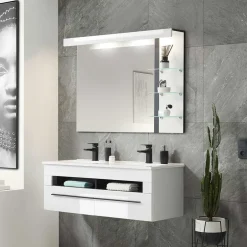 Doppel-Waschtisch & LED Spiegel - Ingmesan (zweiteilig)^Wohnen Discount