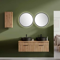 Doppel-Waschtisch & Lichtspiegel & Oberschrank - Crystoga (vierteilig)^Wohnen