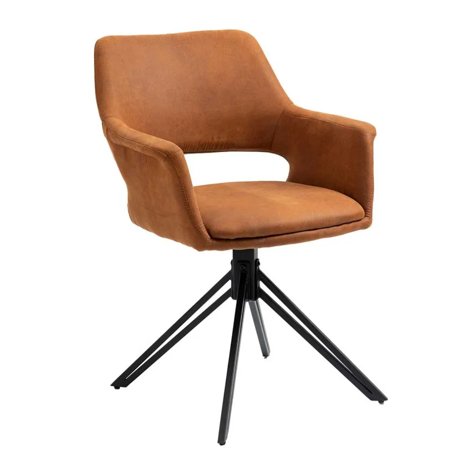 Wohnen Drehbarer Armlehnenstuhl in Cognac Braun - Cabelia (2er Set)