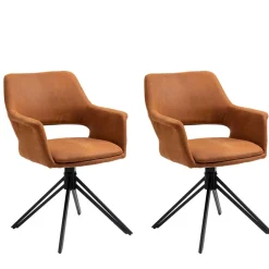 Wohnen Drehbarer Armlehnenstuhl in Cognac Braun - Cabelia (2er Set)