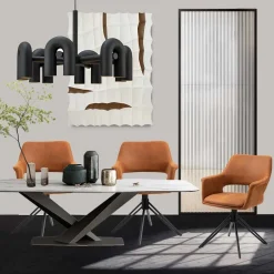 Wohnen Drehbarer Armlehnenstuhl in Cognac Braun - Cabelia (2er Set)