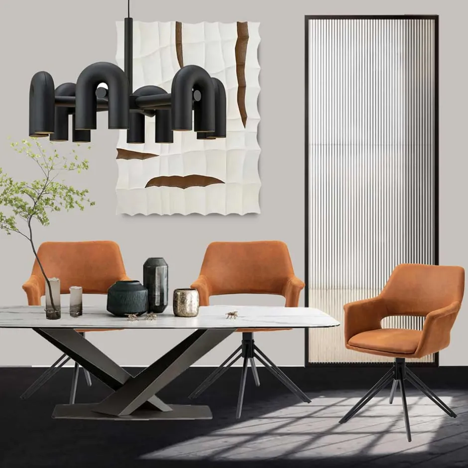 Wohnen Drehbarer Armlehnenstuhl in Cognac Braun - Cabelia (2er Set)