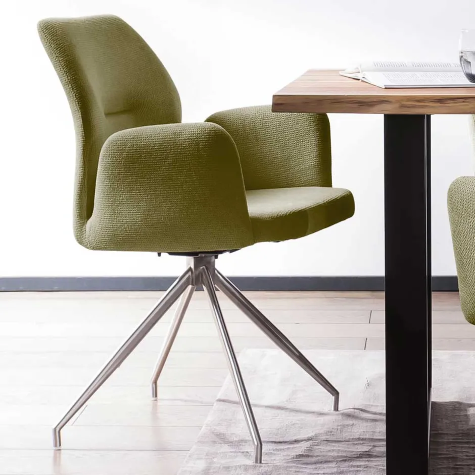 Drehbarer Armlehnenstuhl in Oliv Grün Strukturstoff - Senva^Wohnen